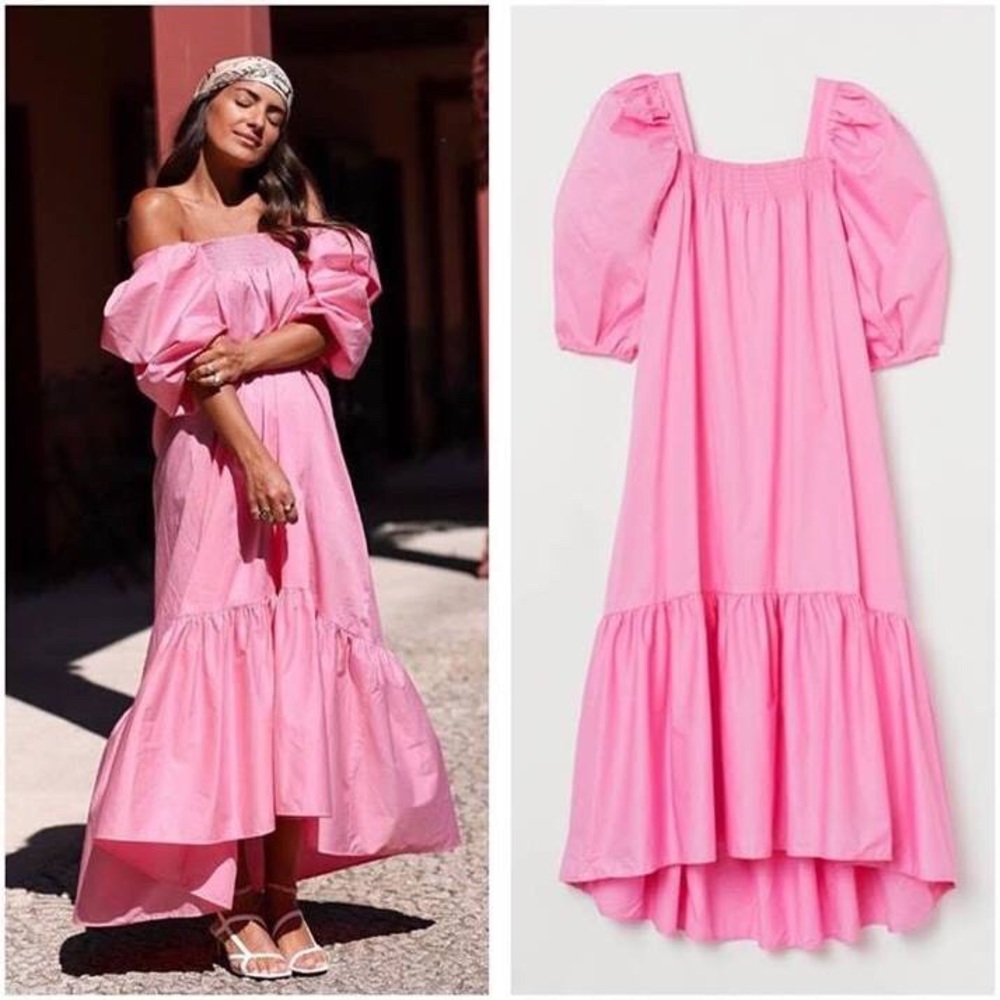 H&M Pink Cotton Puff Sleeved Dress